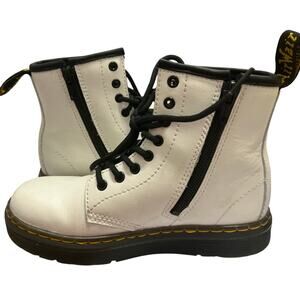 Dr. Martens Zavala White combat boots side zippers yellow stitching kids sz 12
